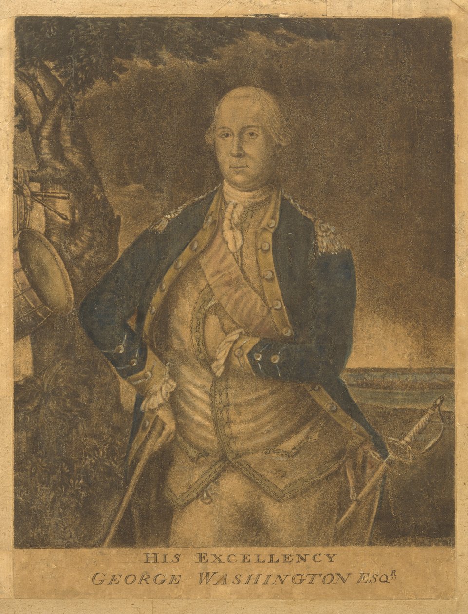 Őexcellenciája, George Washington Esqr., c. 1776 (mezzotinta) alkotó: Francesco Fergola