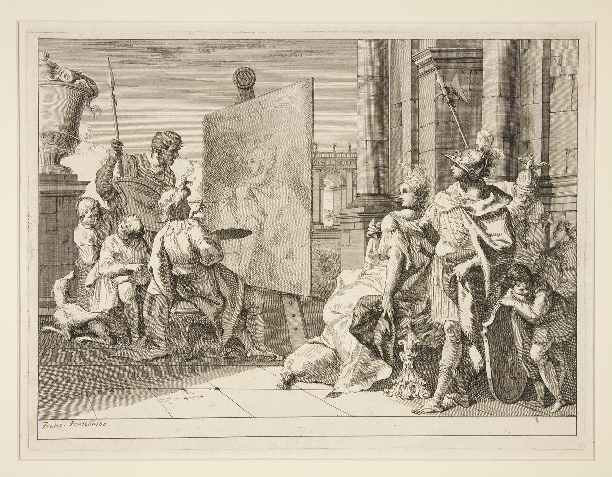 Apelles festménye Campaspe, Nagy Sándor úrnője, egyike a nyolc lenyomatból álló sorozatnak (Varii Baccanali et istorie alkotó: Francesco Fontebasso