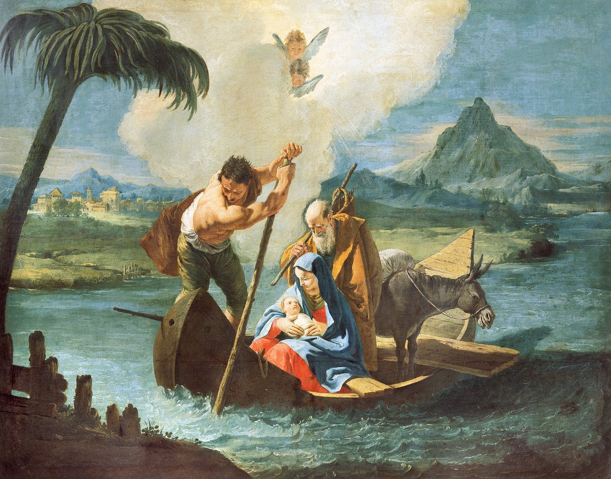 A Níluson átkelő Szent család Egyiptomba menekülve, Francesco Fontebasso (1707-1769), olaj, vászon alkotó: Francesco Fontebasso