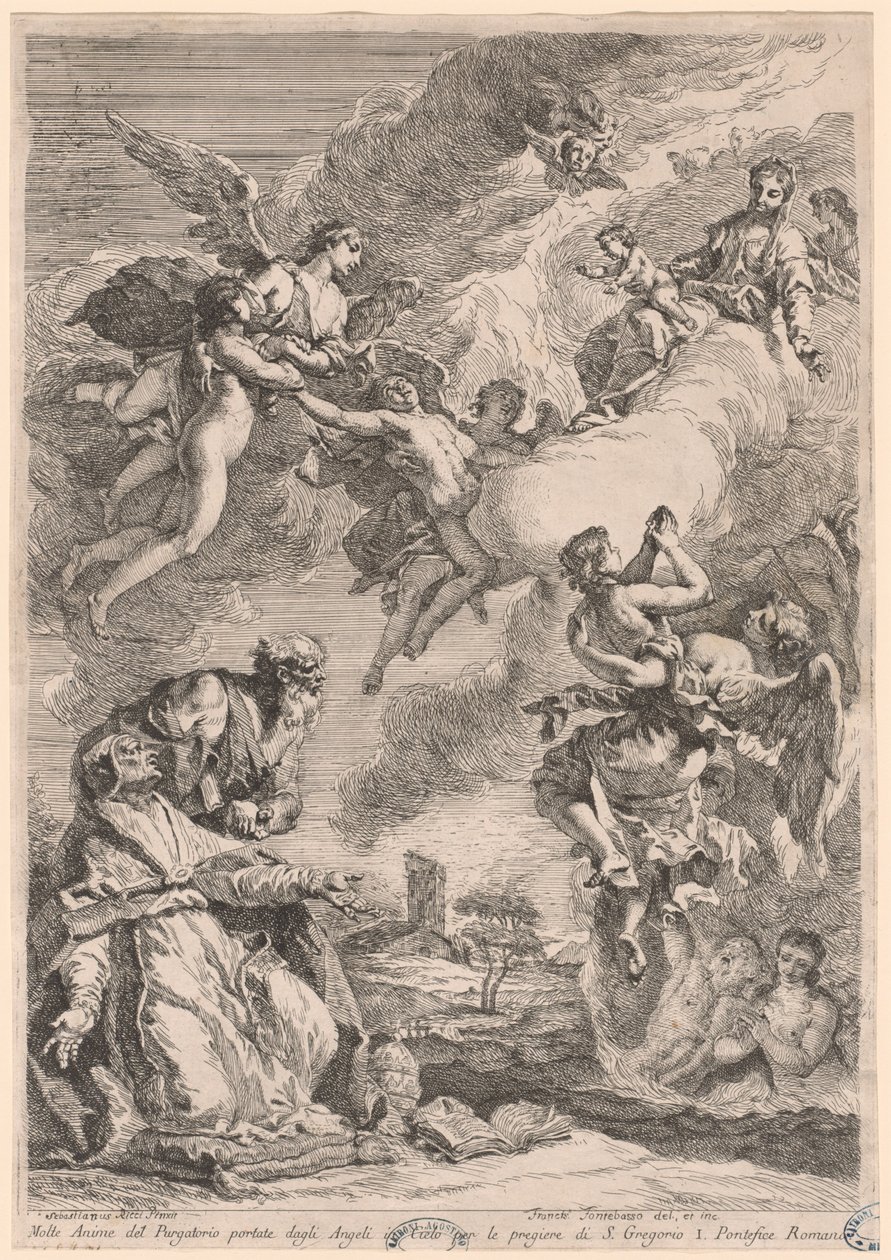 Nagy Gergely pápa és Szent Vitale a tisztítótűzben könyörgő lelkekért alkotó: Francesco Fontebasso, after Sebastiano Ricci