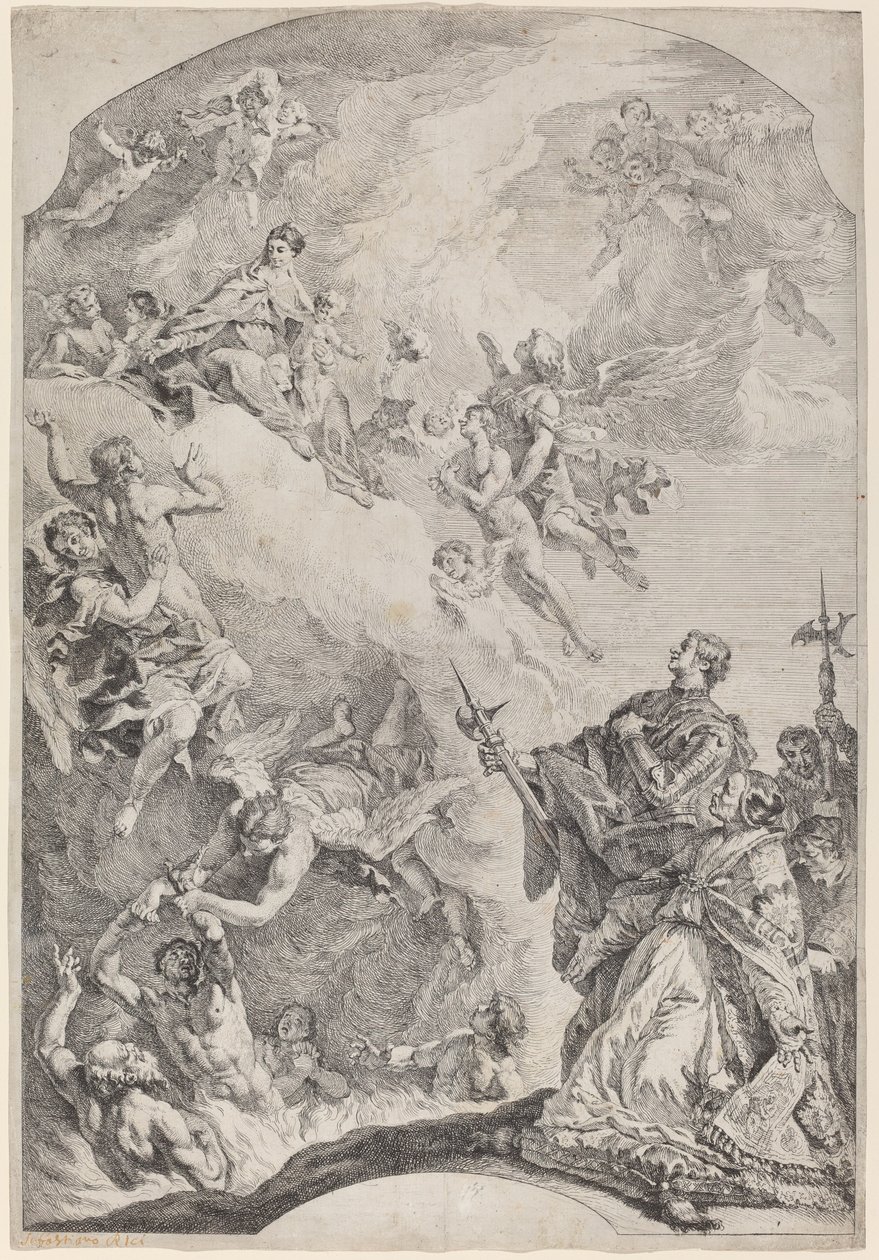 I. Szent Gergely lelkeket szabadít ki a purgatóriumból alkotó: Francesco Fontebasso after Sebastiano Ricci