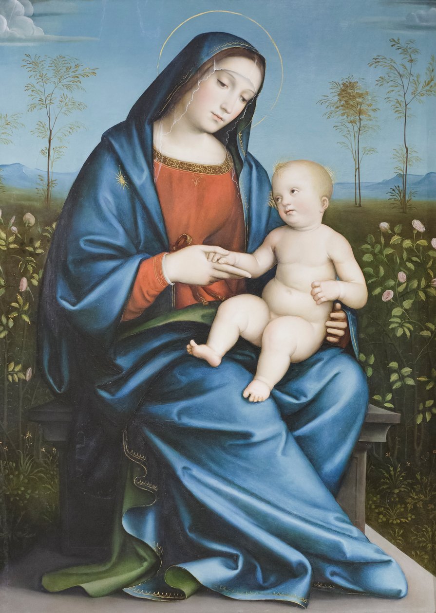 Madonna és gyermeke a rózsakertben, Raibolini Francesco Francesco Francia néven (olaj, tábla) alkotó: Francesco Francia