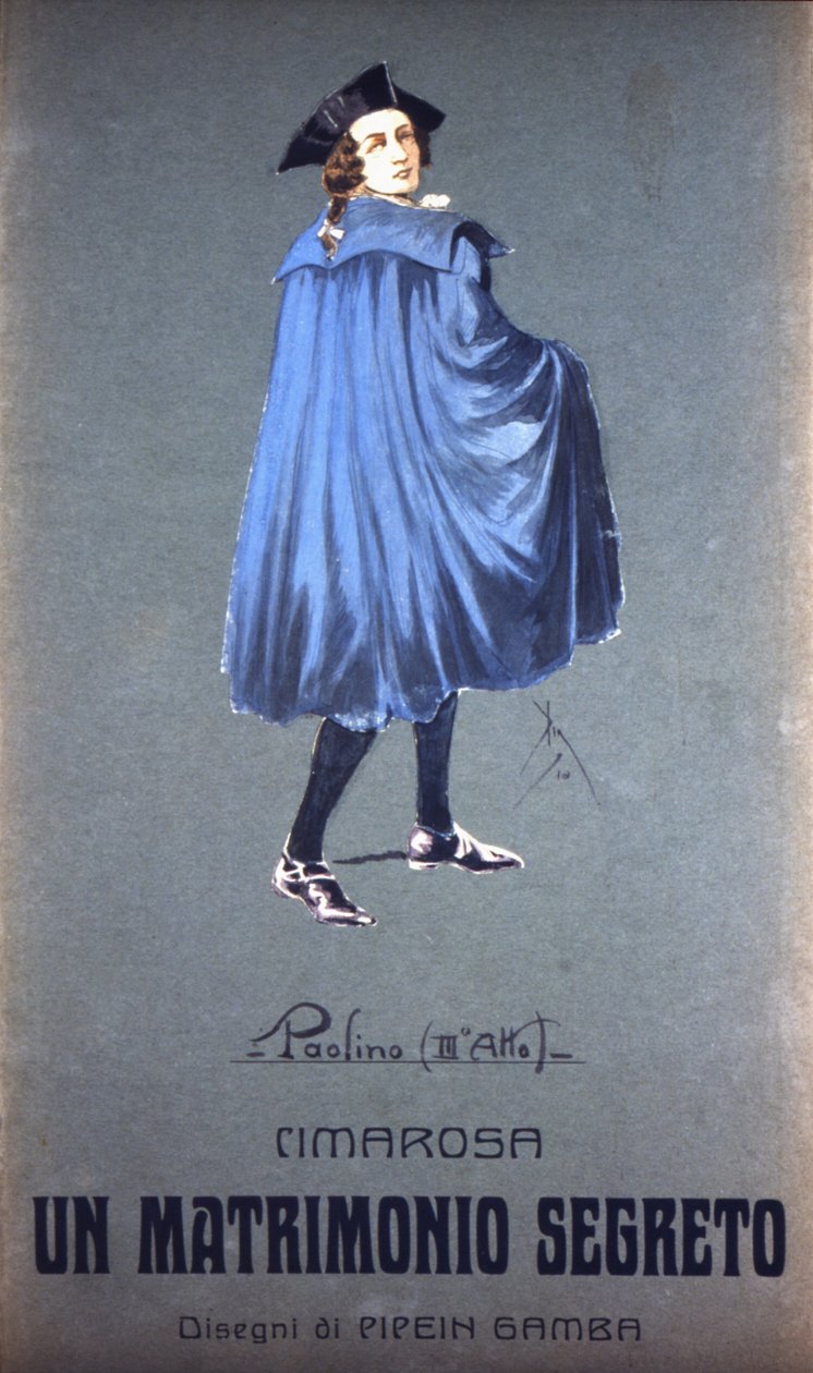 "" Paolino "" karakter Domenico Cimarosa (1749 - 1801) "" Titkos házasság "" című művében. F. Gamba jelmeze - Milánói Scala alkotó: Francesco Gamba