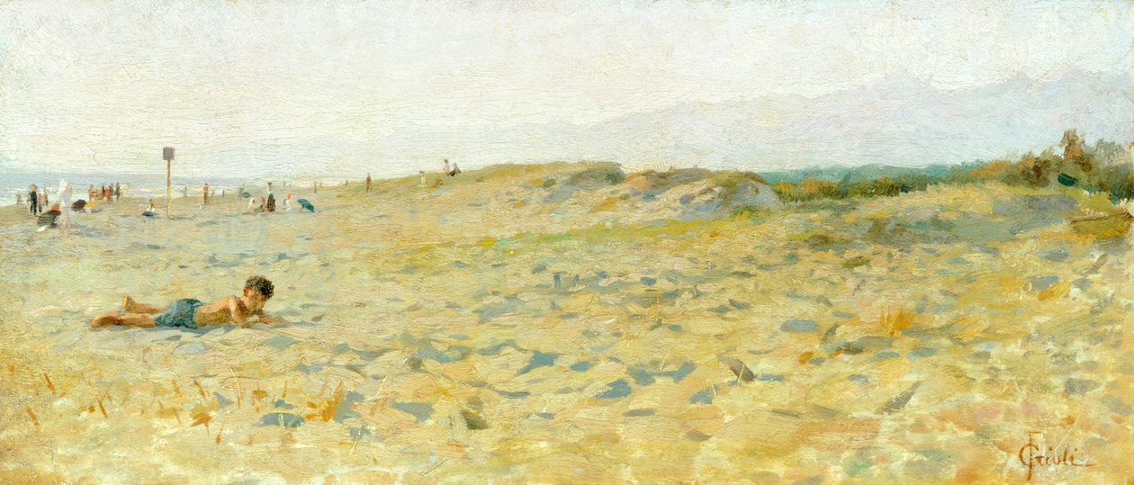 Beach in Cinquale, Francesco Gioli (1846-1922), olaj, panel alkotó: Francesco Gioli