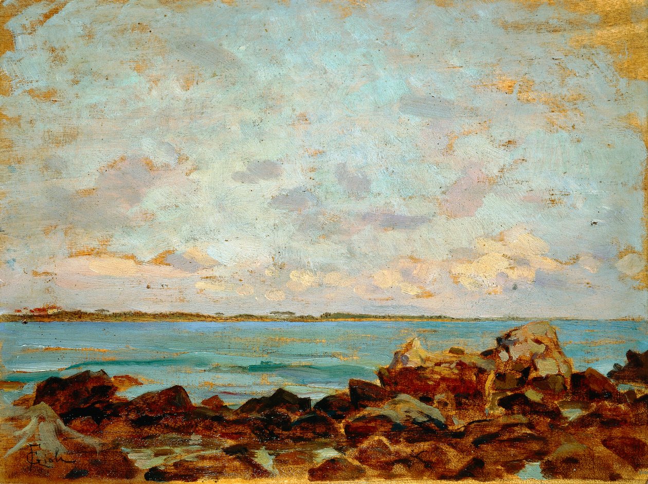 Francesco Gioli (1846-1922) Castiglioncello, olajtábla, 27x36 cm alkotó: Francesco Gioli