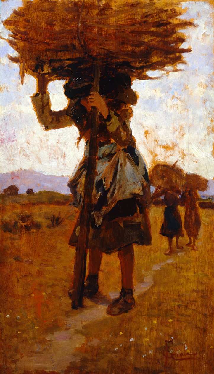 Női favágók San Rossore-ból (tanulmány), Francesco Gioli (1846-1922), olaj, panel, 39x22 cm alkotó: Francesco Gioli