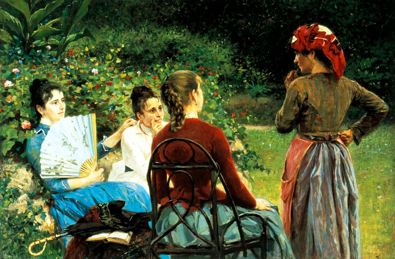 Francesco Gioli (1846-1922) Fernanda Gioli és barátai, olaj, vászon, 45x68 cm alkotó: Francesco Gioli