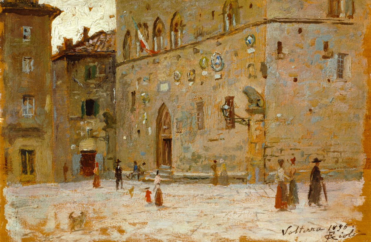 Francesco Gioli (1846-1922) Volterra négyzetében, olajtábla alkotó: Francesco Gioli