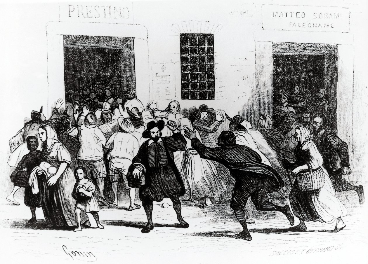 A mankók pékség kifosztása, epizód a Betrothedből, Alessandro Manzoni (1785-1873), illusztráció: Francesco Gonin (1808-1889) 1840-es kiadás alkotó: Francesco Gonin