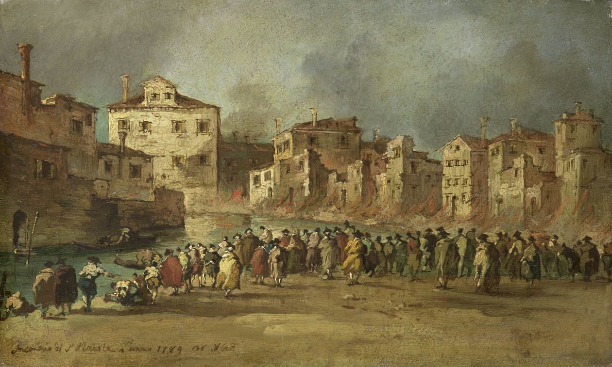 A tűz a velencei San Marcuola negyedben, 1789. november 28 alkotó: Francesco Guardi (copy after)