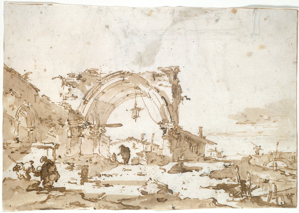 Egy Capriccio romos gótikus ívvel alkotó: Francesco Guardi
