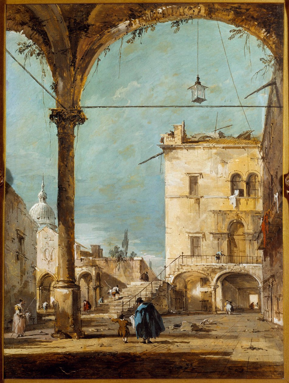Egy velencei portikusz Francesco Guardi (1712-1793) festménye 18. századi Párizs, Musee Jacquemart Andre alkotó: Francesco Guardi