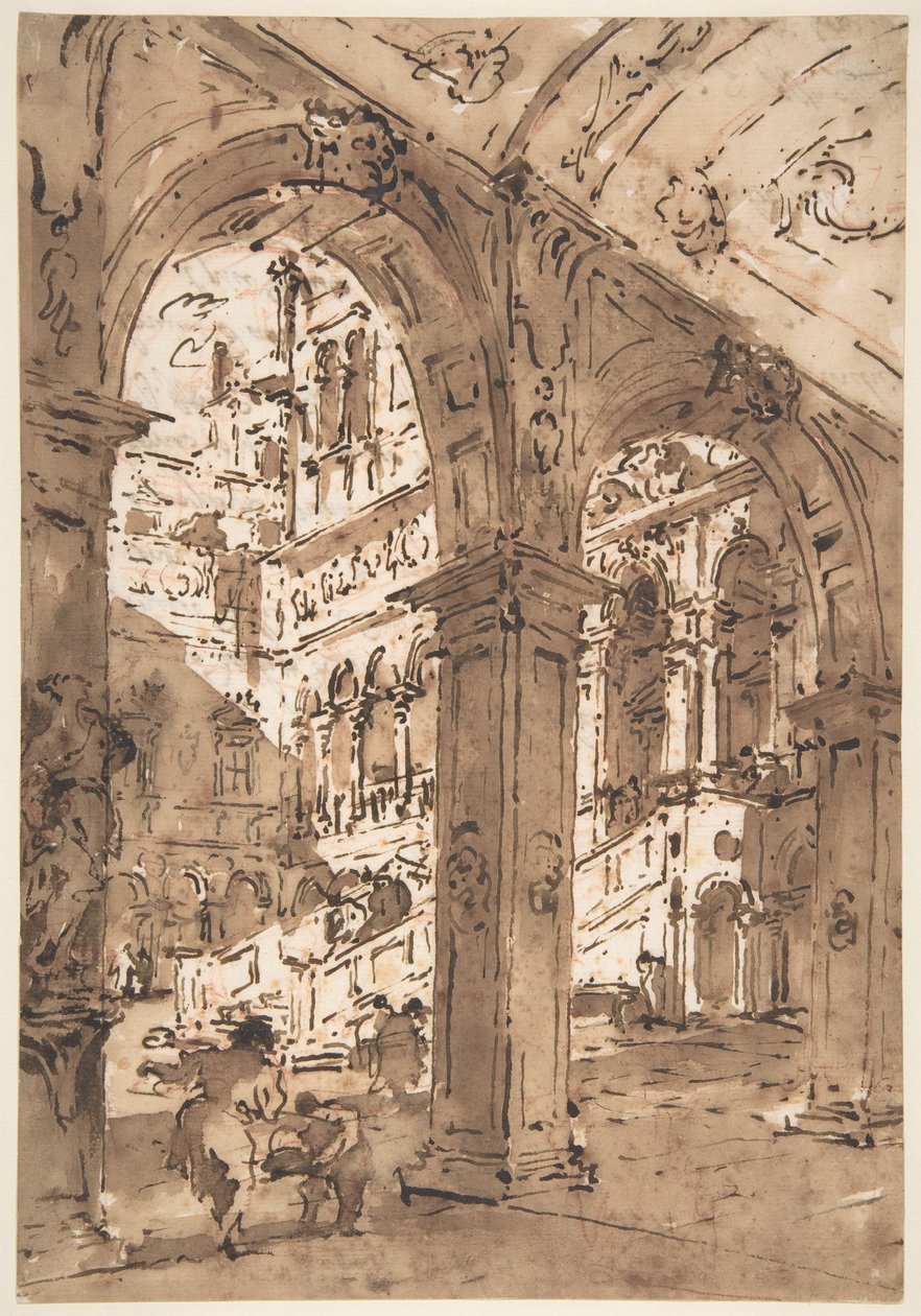 Építészeti capriccio: egy palota udvara alkotó: Francesco Guardi