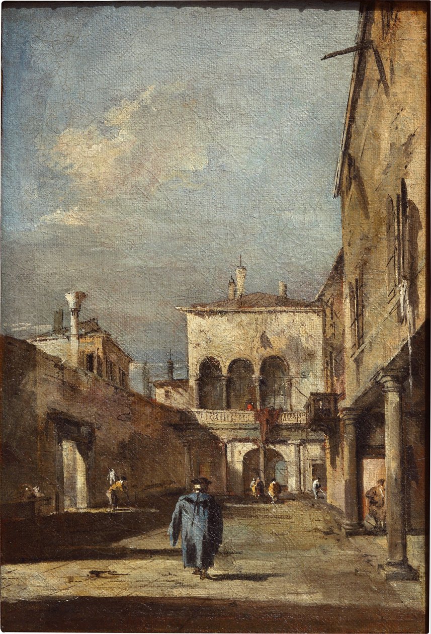 Építészeti fantázia egy udvarral alkotó: Francesco Guardi