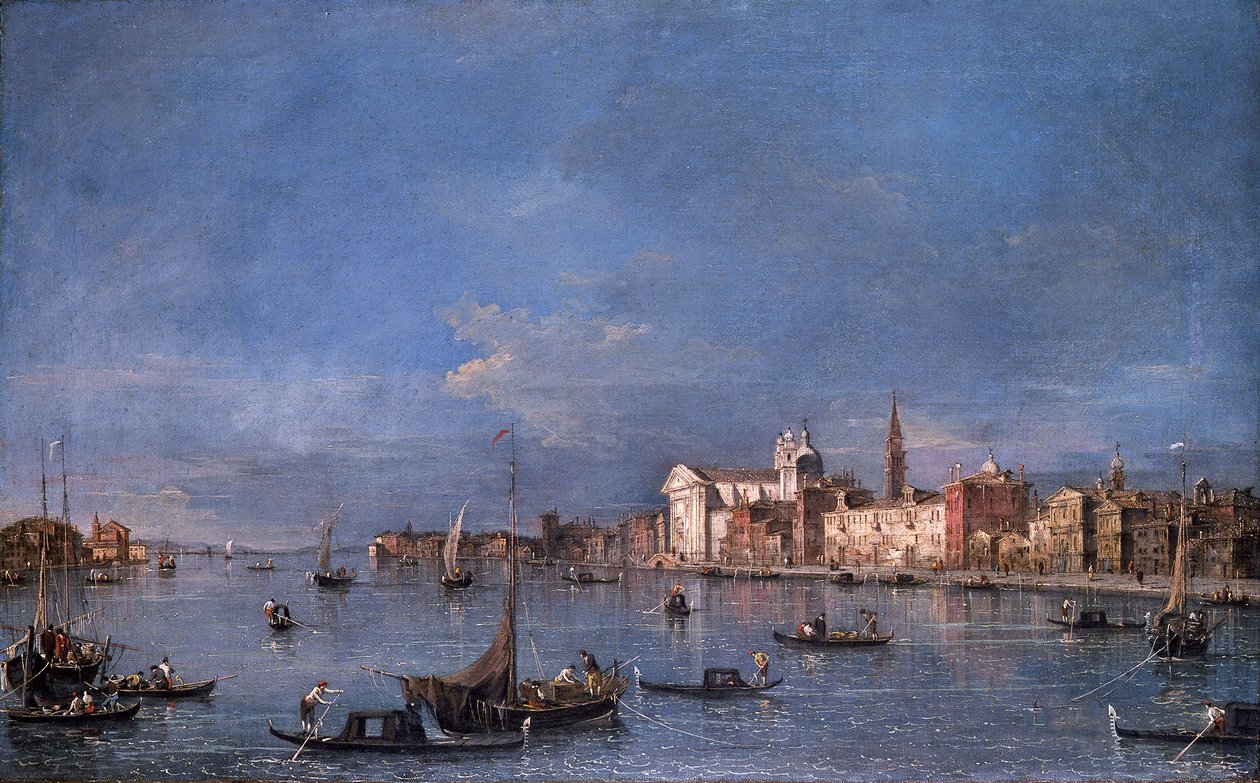 Kilátás a Giudecca-csatornára északnyugat felé, a Zatterével alkotó: Francesco Guardi
