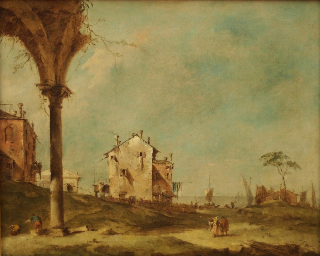Capriccio, fantázia tájkép épületekkel a lagúnán alkotó: Francesco Guardi