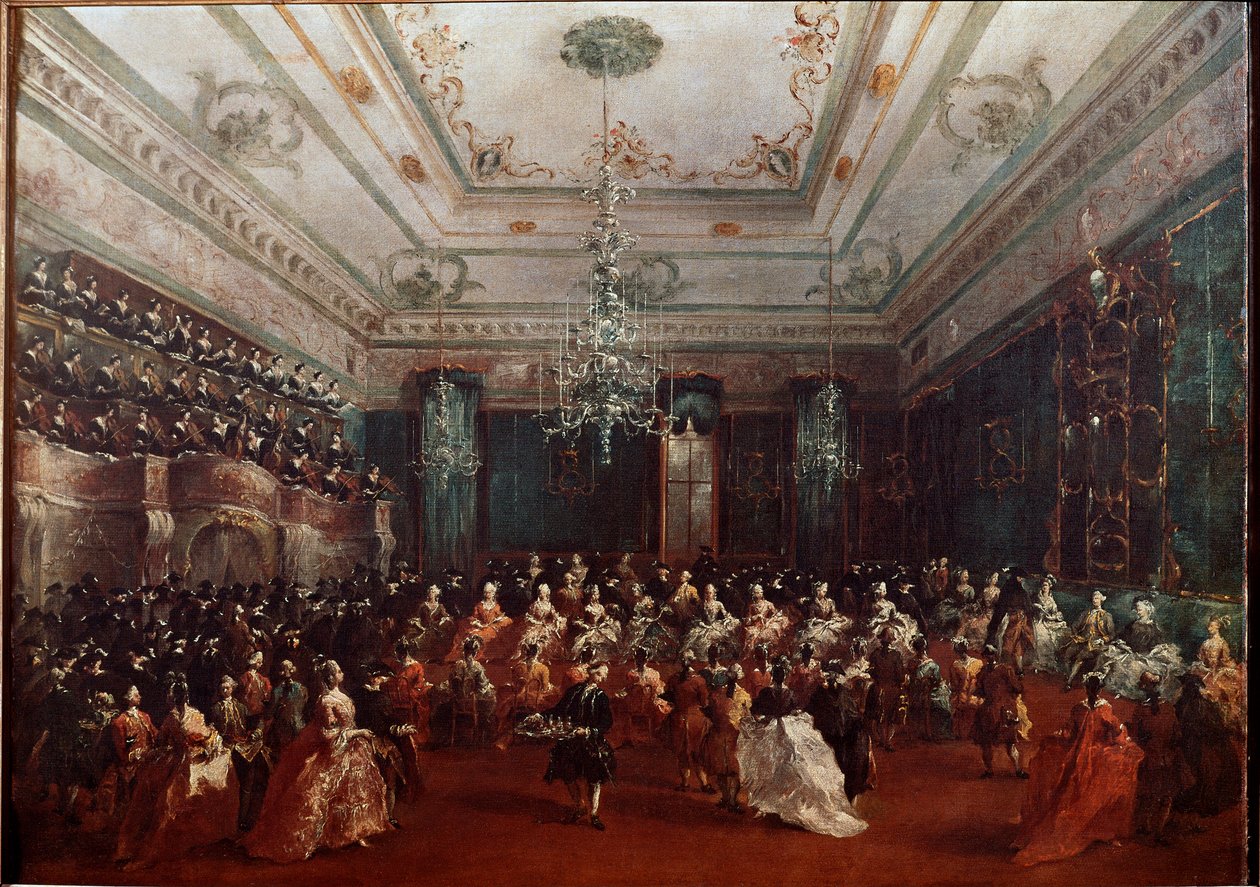 Gálakoncert a velencei Casino dei Filodrammaticiban Női koncert. Francesco Guardi festménye (1712-1793) Méret: 67x90 cm München, Alte Pinakothek alkotó: Francesco Guardi
