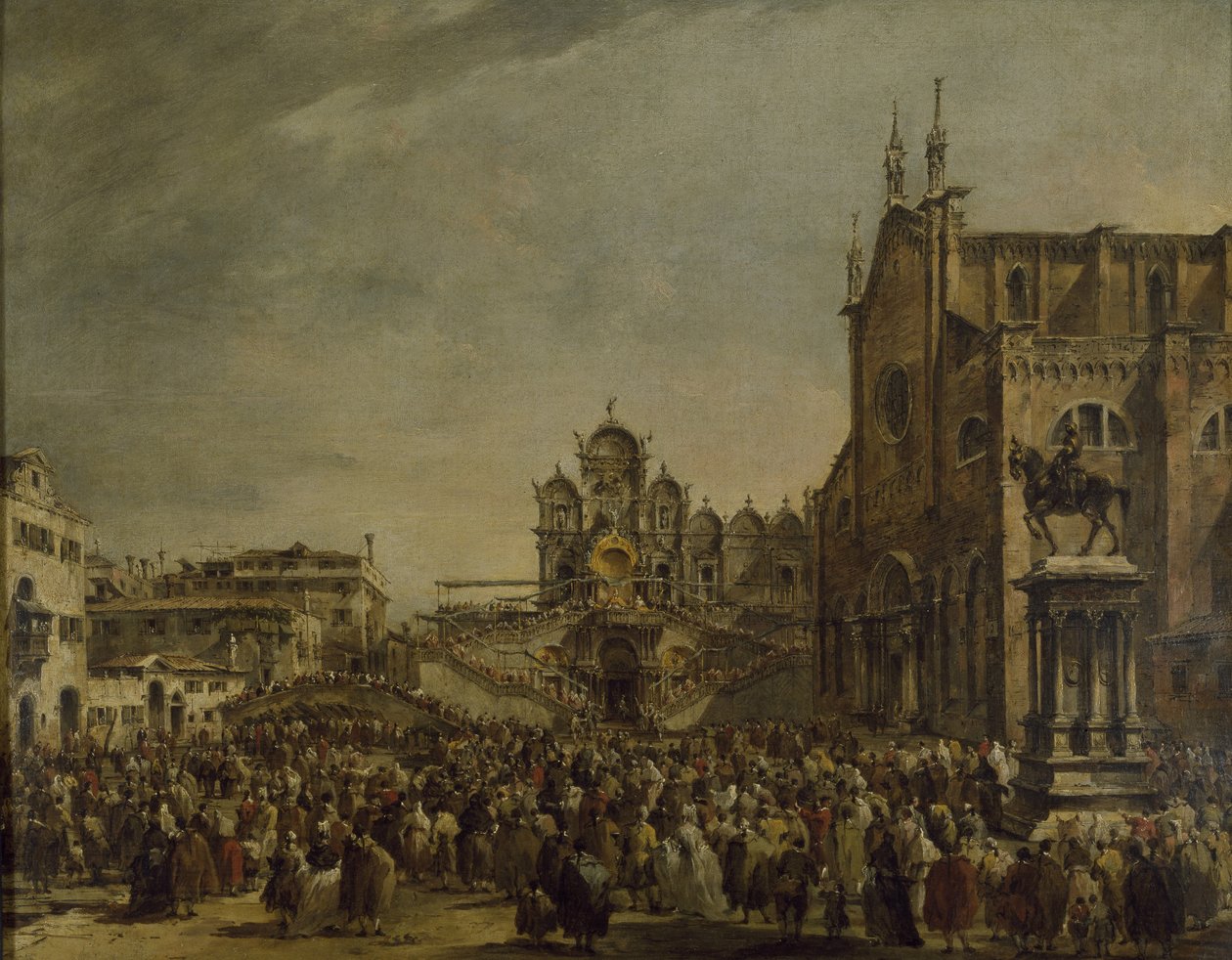 Pius pápa megáldja a sokaságot a Campo SS-en. Giovanni és Paolo, 18. század alkotó: Francesco Guardi