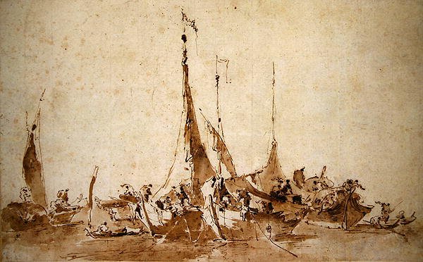 Halászhajók tanulmányozása (toll és tinta, mosás papíron) alkotó: Francesco Guardi