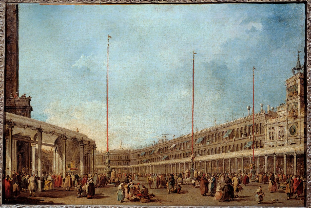 A velencei dózse a Corpus domini piazza San Marco (Szent Márk tér) felvonulását követi. Ez valószínűleg az Alviso IV Mocenigo dózse (1763-1778). Francesco Guardi (1712-1793) festménye 1766-1770 V. 0,67x1m alkotó: Francesco Guardi
