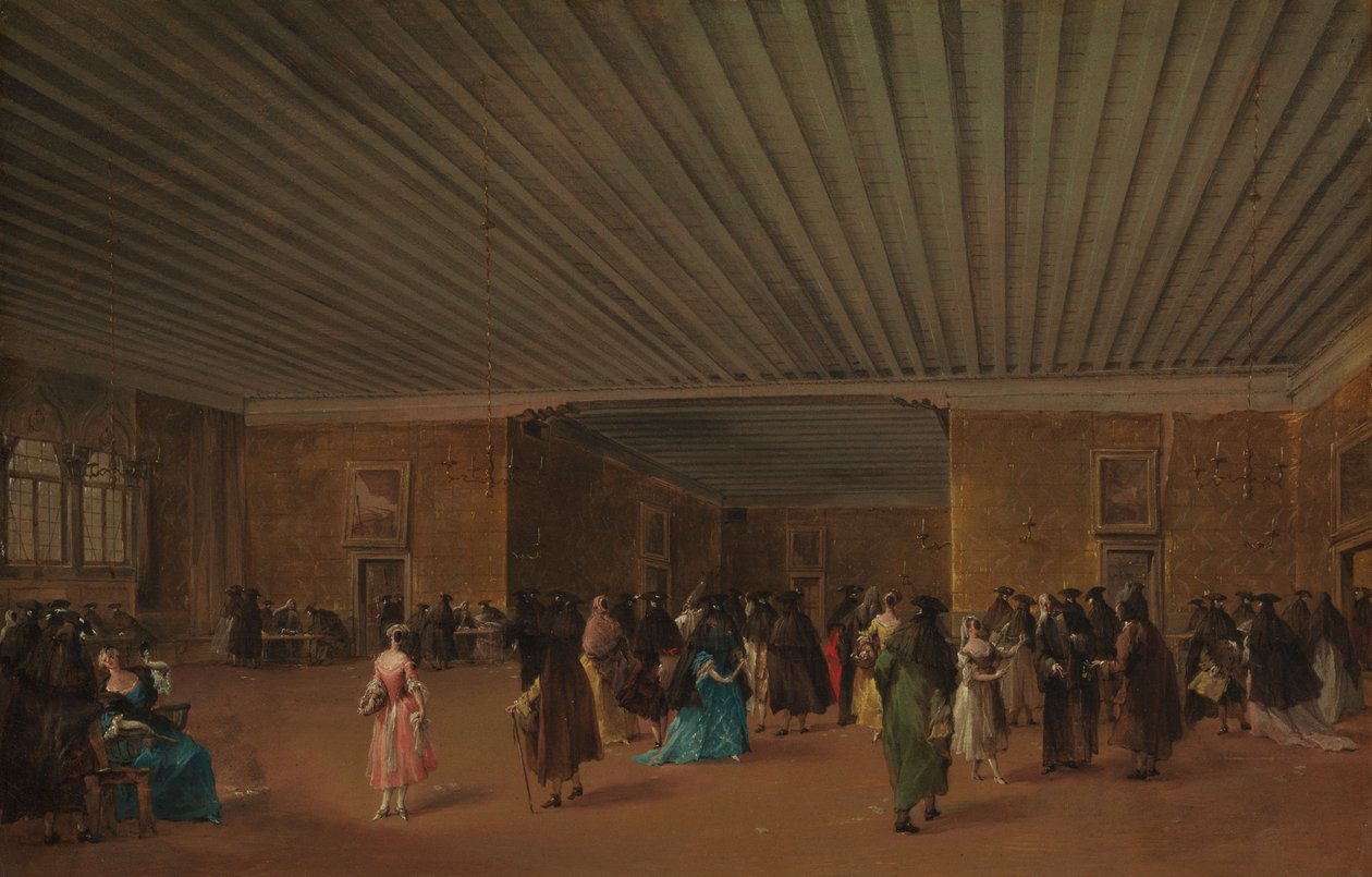 A Ridotto Pubblico a Palazzo Dandolóban, 1765-68 körül (olaj, vászon) alkotó: Francesco Guardi