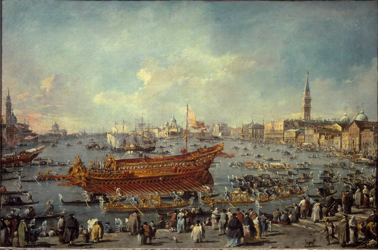 A Bucentaur indulása a velencei Lidóba a mennybemeneteli ünnepségre (olaj, vászon alkotó: Francesco Guardi