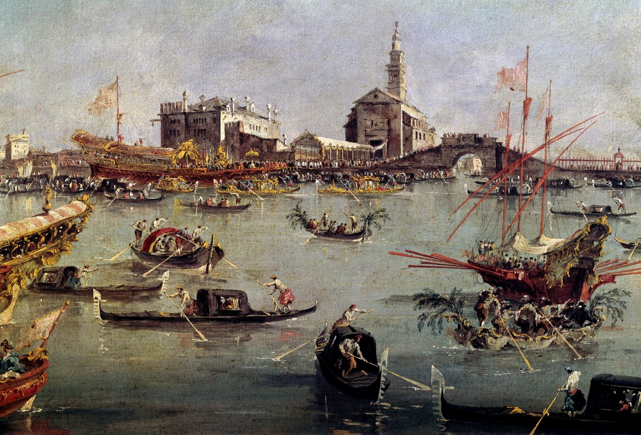 A dózse a Bucentauruson (Bucentoro) San Nicoloban Lidótól Velencéig, Francesco Guardi (1712-1793) Mennybemenetele Napi festménye, 18. századi Párizs, Louvre Múzeum. alkotó: Francesco Guardi