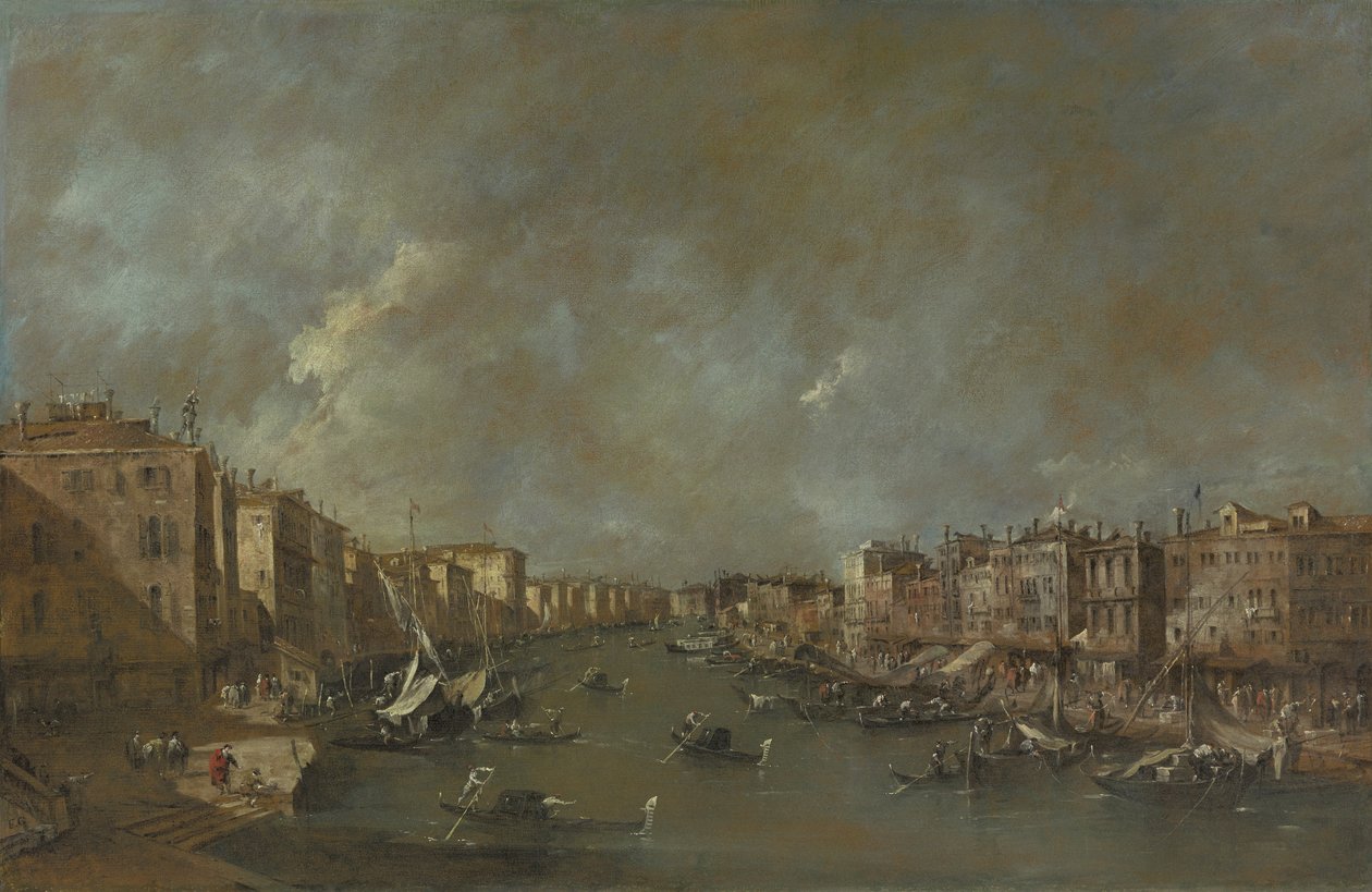 Kilátás a Grand Canalra a Ponte di Rialto felől, 1775 után alkotó: Francesco Guardi