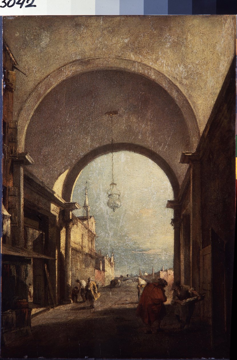 Kilátás Velencére (City view). Francesco Guardi (1712-1793) festménye, 1770 körül. Olaj, fa. Rokokó stílusú velencei művészet. Szentpétervári Ermitázs Múzeum. alkotó: Francesco Guardi