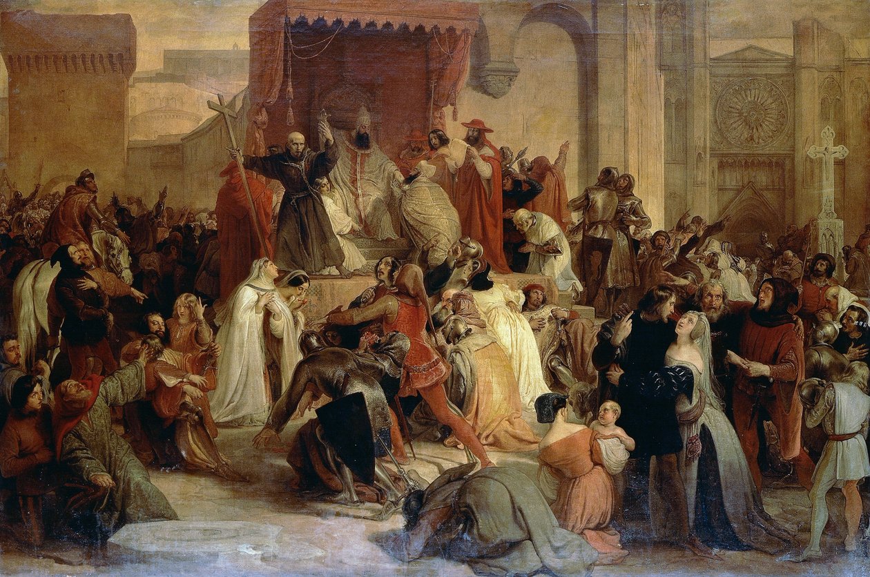 II. Urbán pápa az első keresztes hadjáratot hirdeti a clermonti téren alkotó: Francesco Hayez