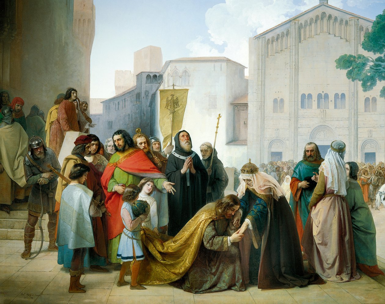 II. Ottó kibékülése édesanyjával, burgundi Adelaide-dal alkotó: Francesco Hayez