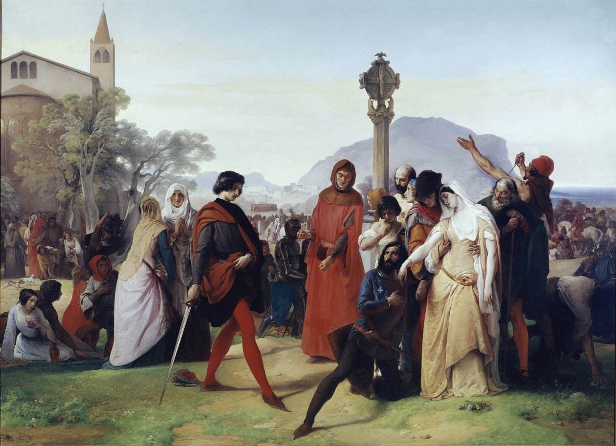 Szicíliai vesperás: Húsvét kedd – A szicíliaiak francia mészárlásai, március 31 alkotó: Francesco Hayez