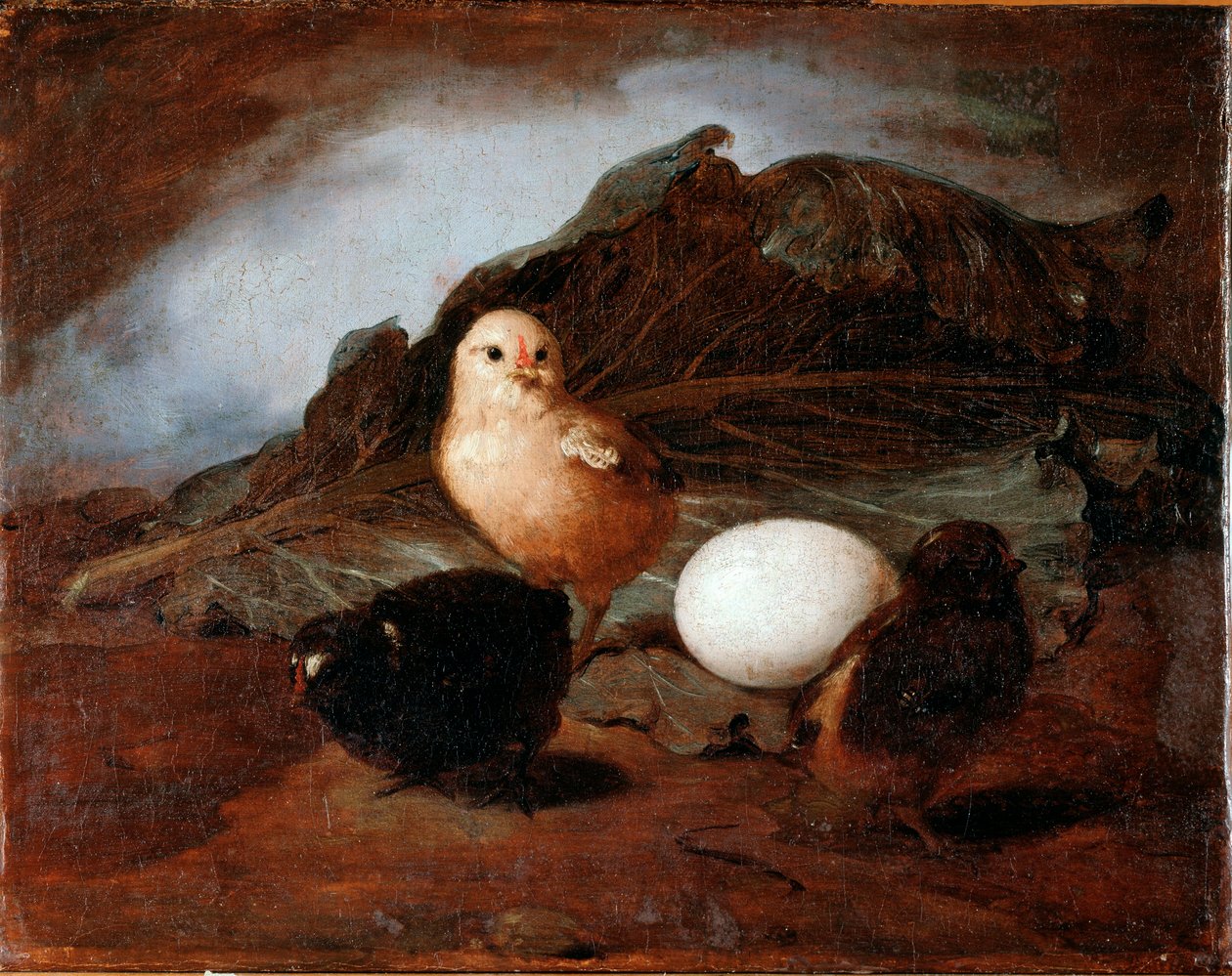 Chicks (chicks) Francesco Inganni (1793-1873) festménye 1862 Méret: 25,6x33,2 cm Genes, Galleria d