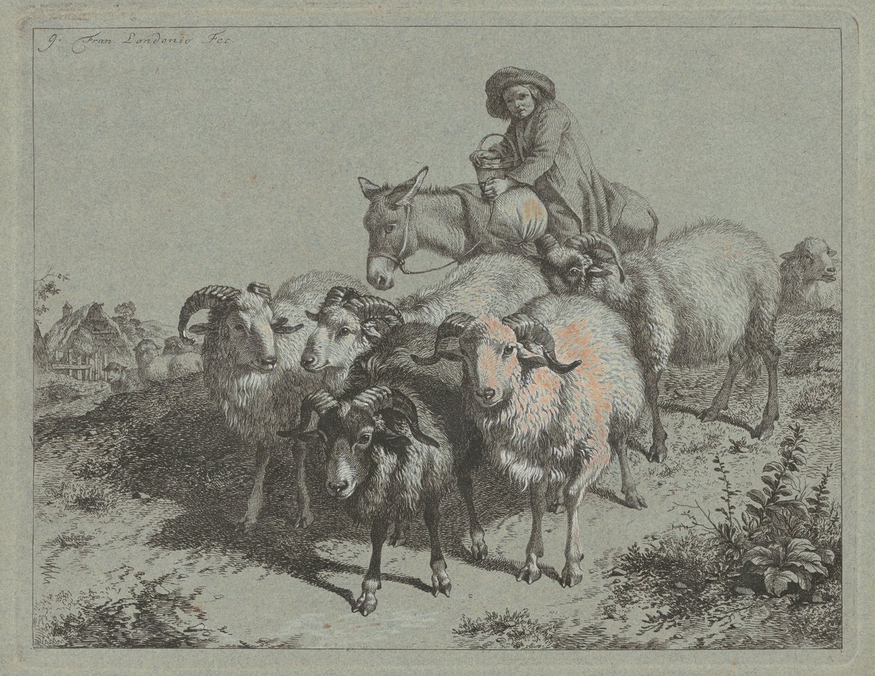 Fiú szamáron, aki nyájat hajt, 1763. alkotó: Francesco Londonio