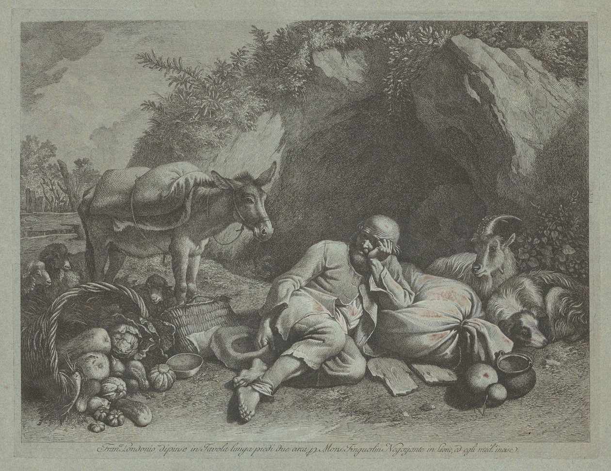 Zsáknak támaszkodó öregember, valószínűleg 1767 után. alkotó: Francesco Londonio