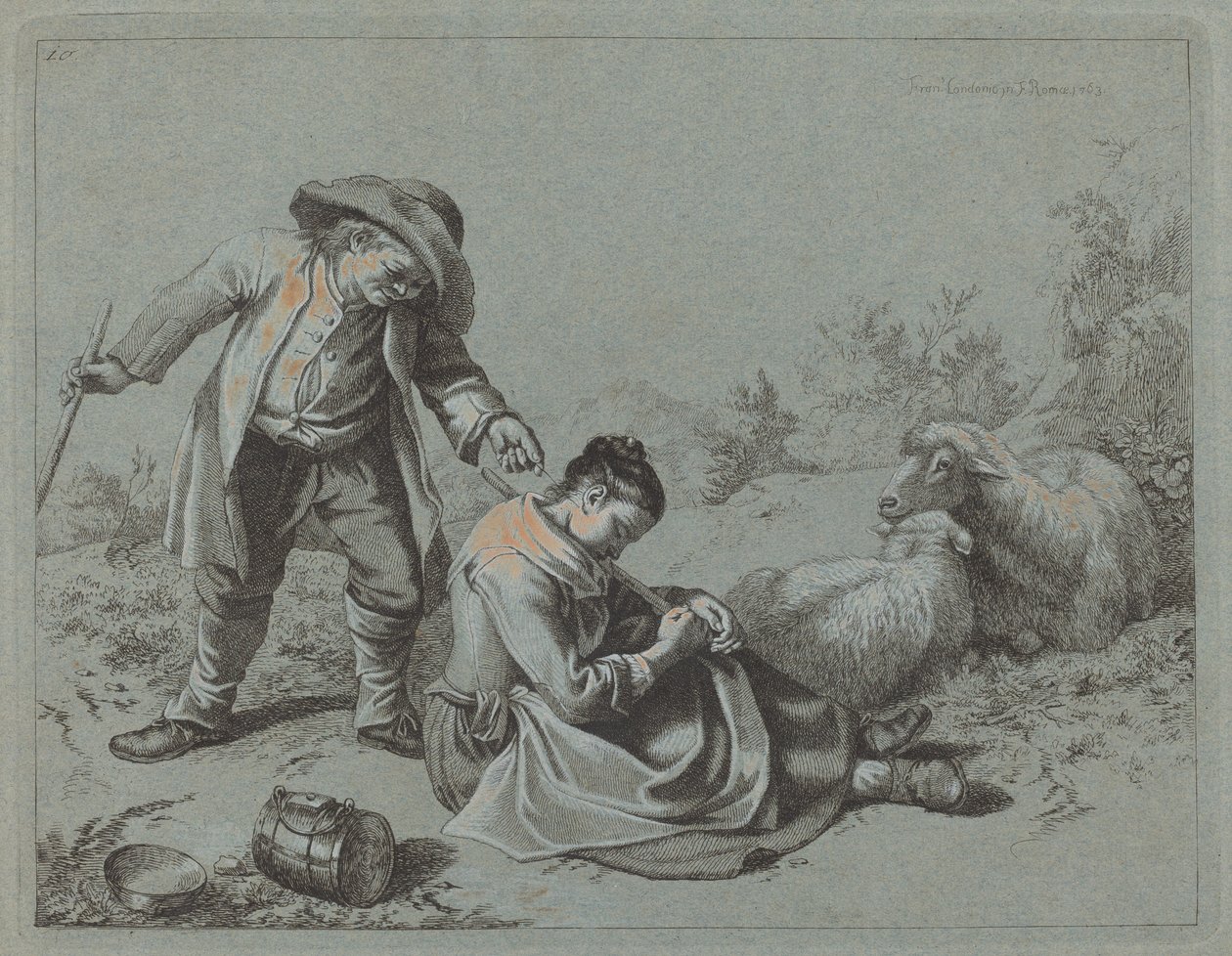 Alvó lányt gallyal ugrató paraszt, 1763. alkotó: Francesco Londonio