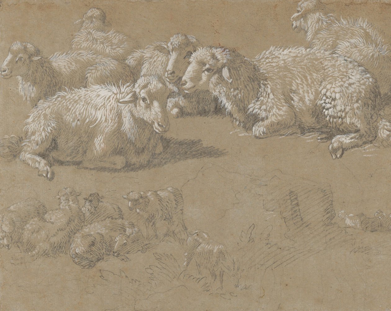 Fekvő bárány a tájon, 1759-82. alkotó: Francesco Londonio