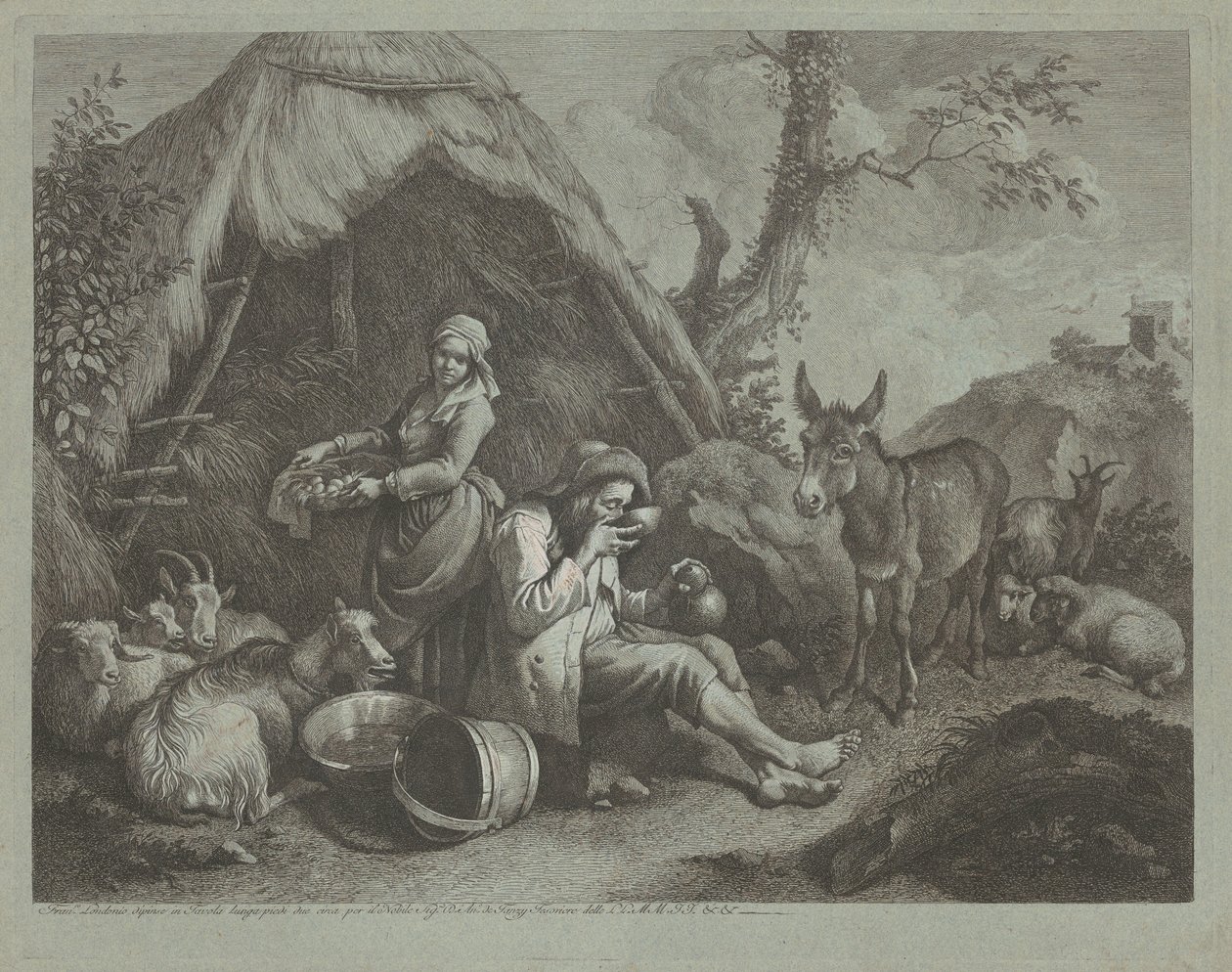 Ülő öregember és nő egy kosár tojással, 17591782. alkotó: Francesco Londonio