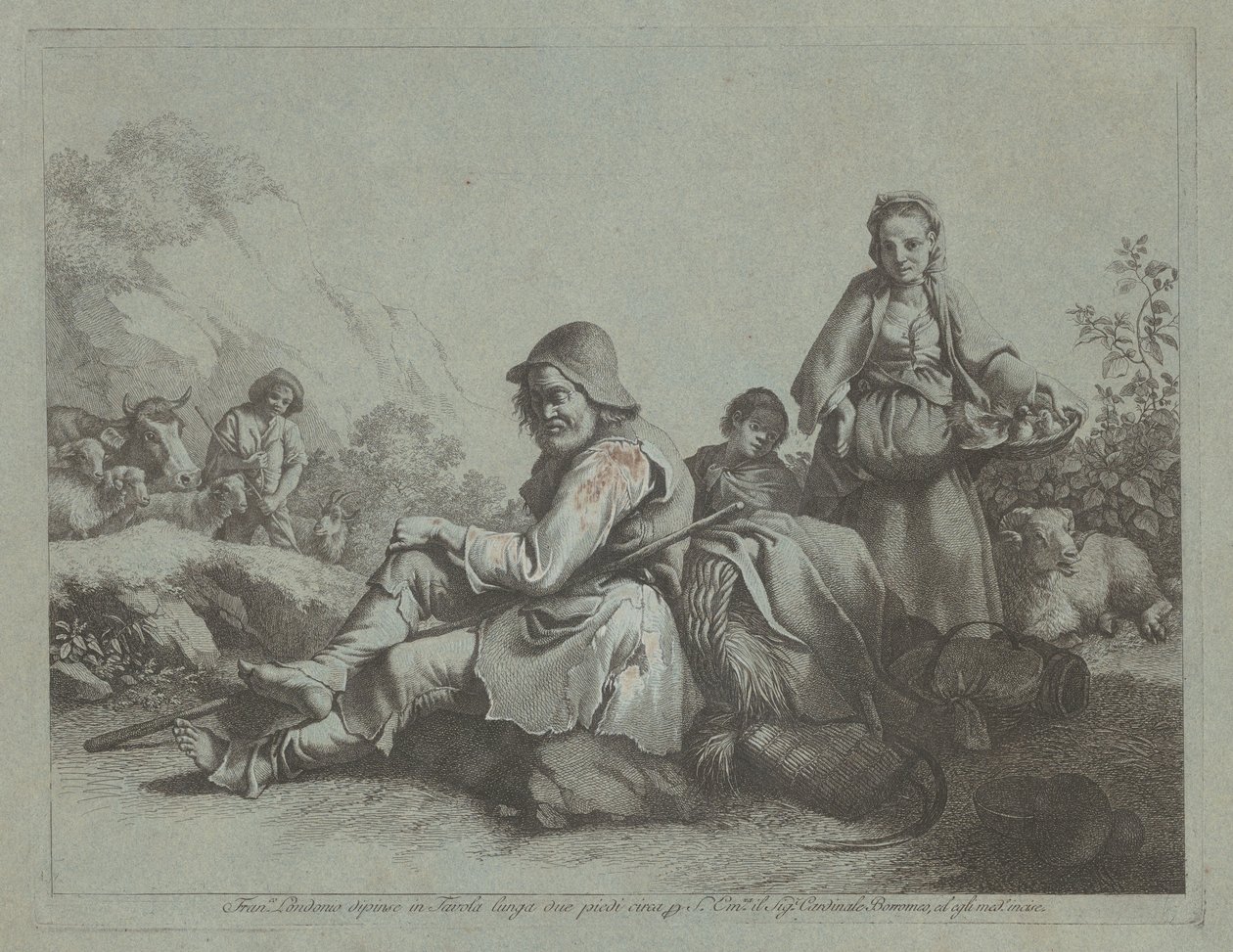 Ülő juhász és parasztasszony kosárral, 17591782. alkotó: Francesco Londonio