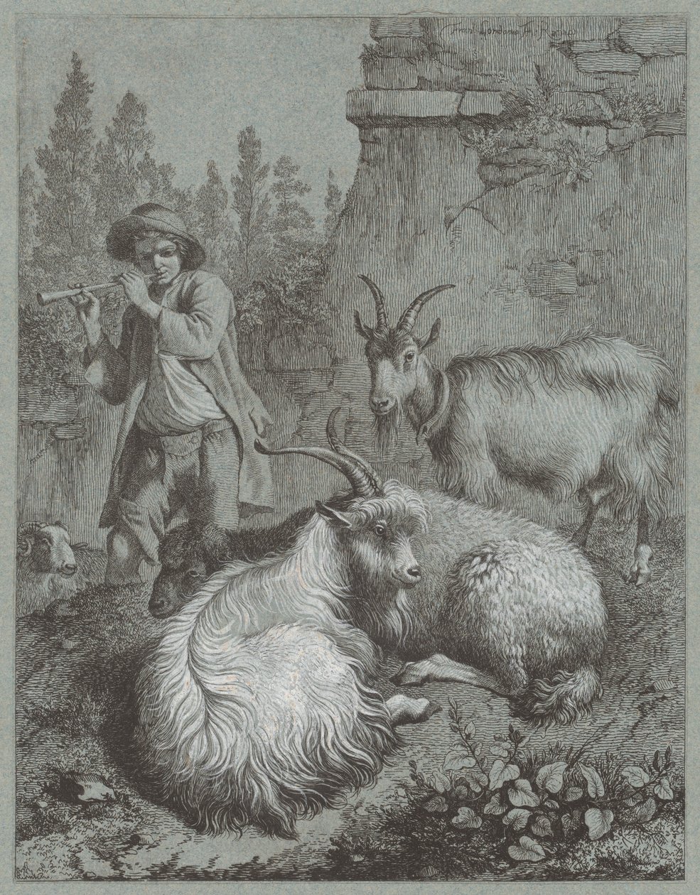 Pásztor furulyázik kecskékkel, 1764. alkotó: Francesco Londonio