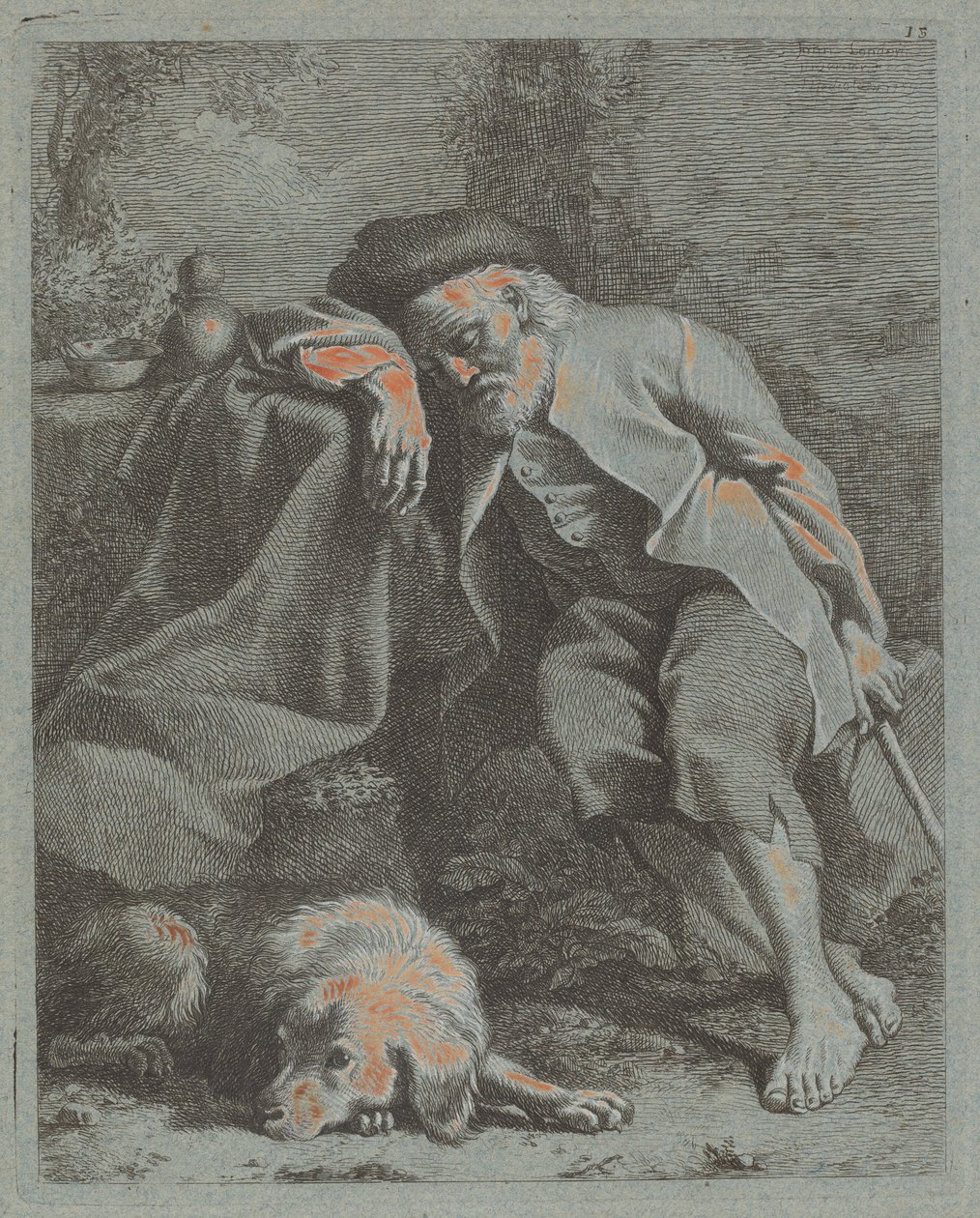 Alvó öregember kutyával, 1759. alkotó: Francesco Londonio
