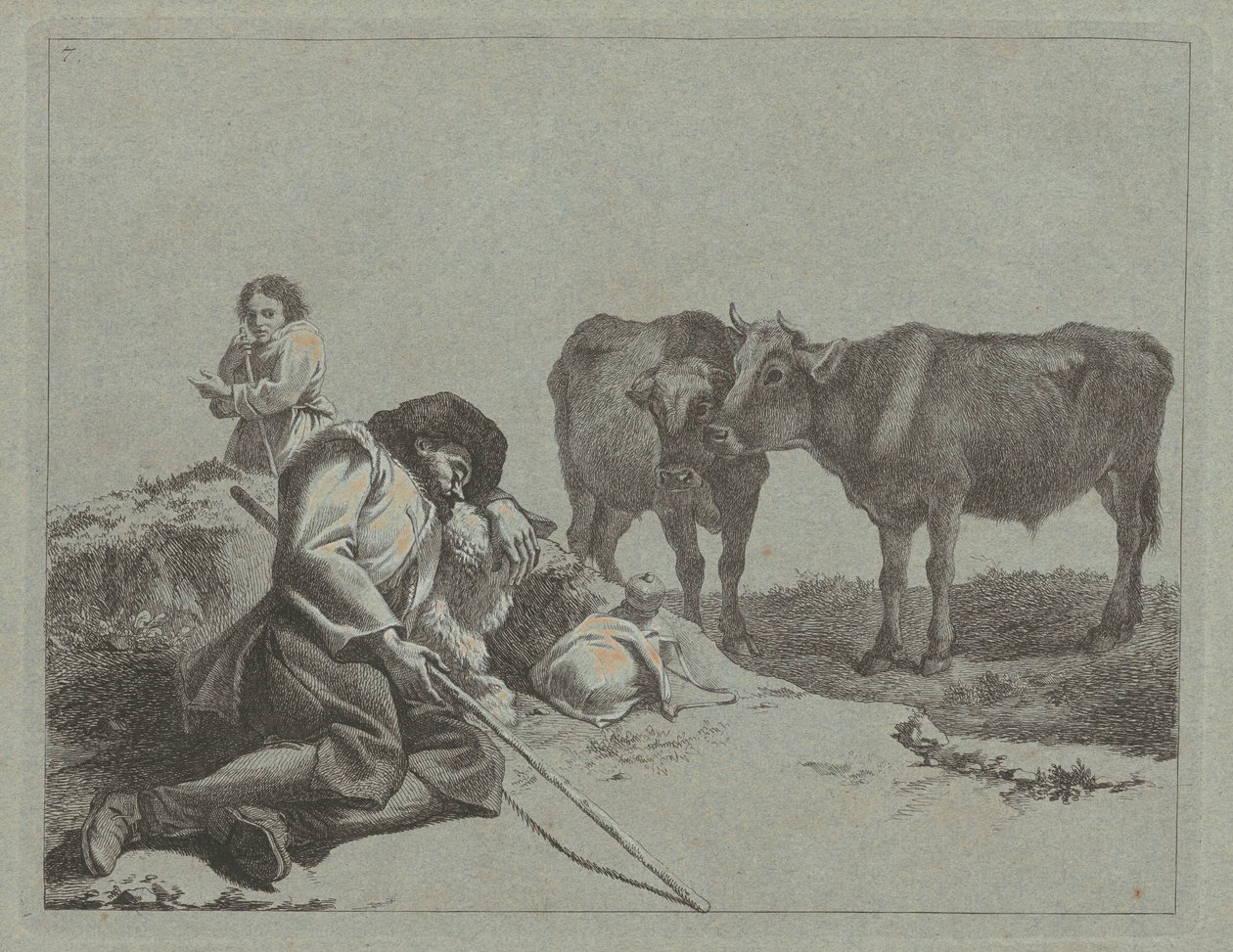 Alvó juhász, két borjú és egy parasztasszony, 17621763. alkotó: Francesco Londonio