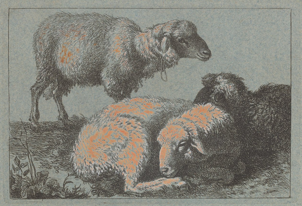 Két fekvő bárány és egy álló bárány, 17571758. alkotó: Francesco Londonio