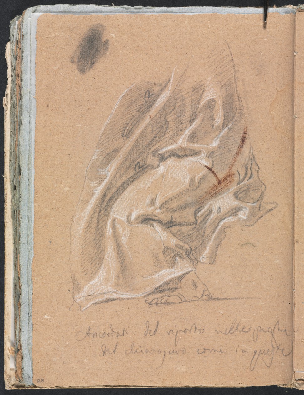 Verona Vázlatfüzet: Drapériatanulmány lábbal és felirattal 88. oldal, 1760. alkotó: Francesco Lorenzi