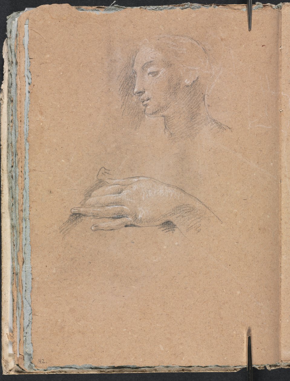 Verona Vázlatfüzet: Női fej és bal kéz 42. oldal, 1760. alkotó: Francesco Lorenzi