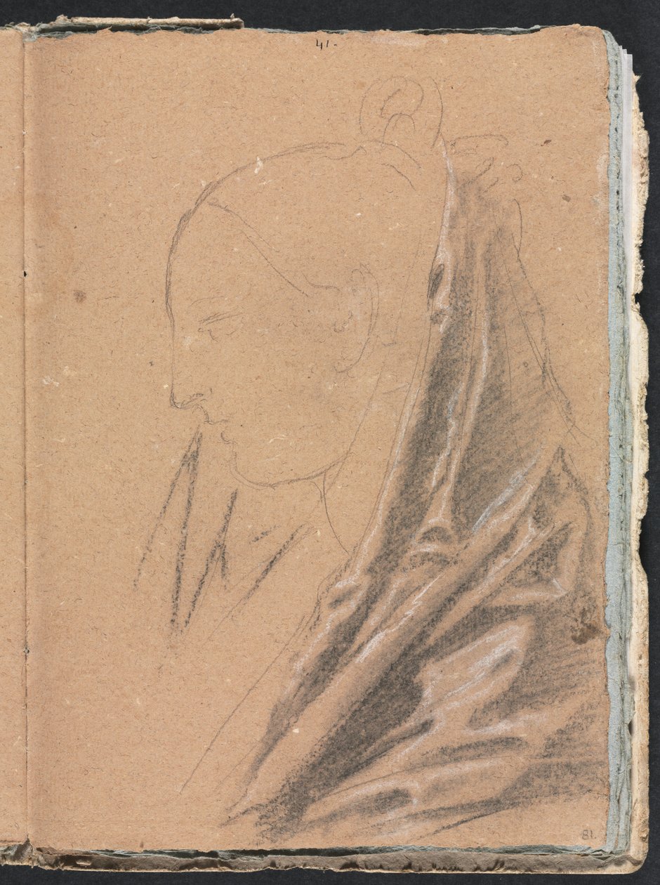 Verona Vázlatfüzet: Női fej drapériával, 81. oldal, 1760. alkotó: Francesco Lorenzi