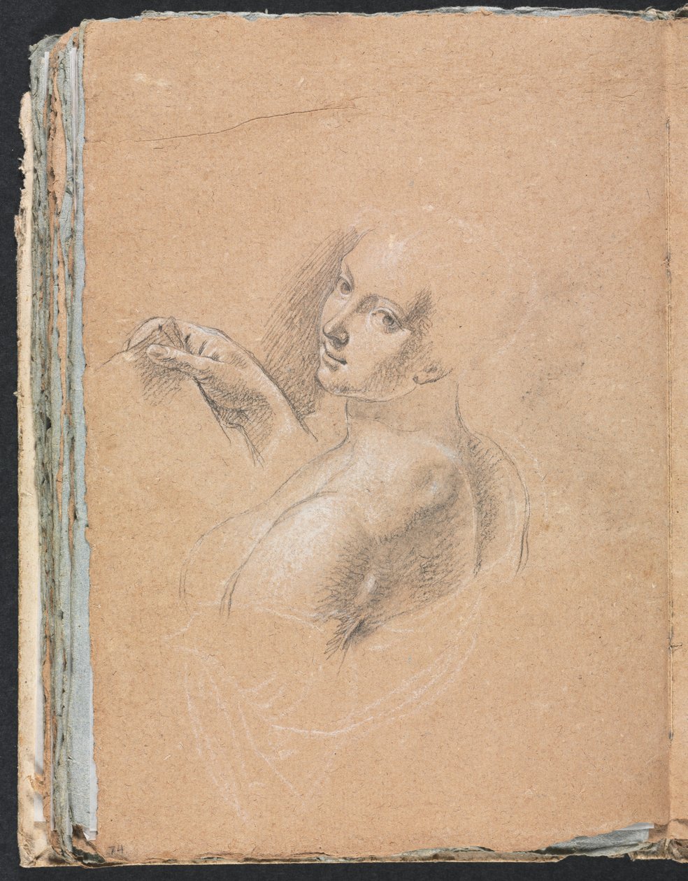 Verona vázlatfüzet: Női akt bal váll felett néz ki, 74. oldal, 1760. alkotó: Francesco Lorenzi