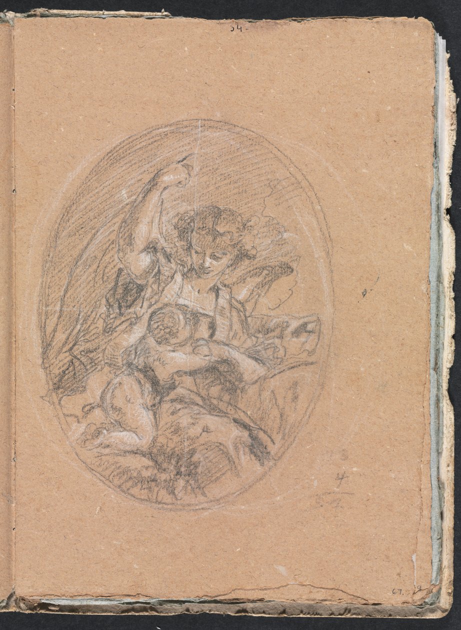 Verona Vázlatfüzet: Gyerekes figura kerekben 67. oldal, 1760. alkotó: Francesco Lorenzi