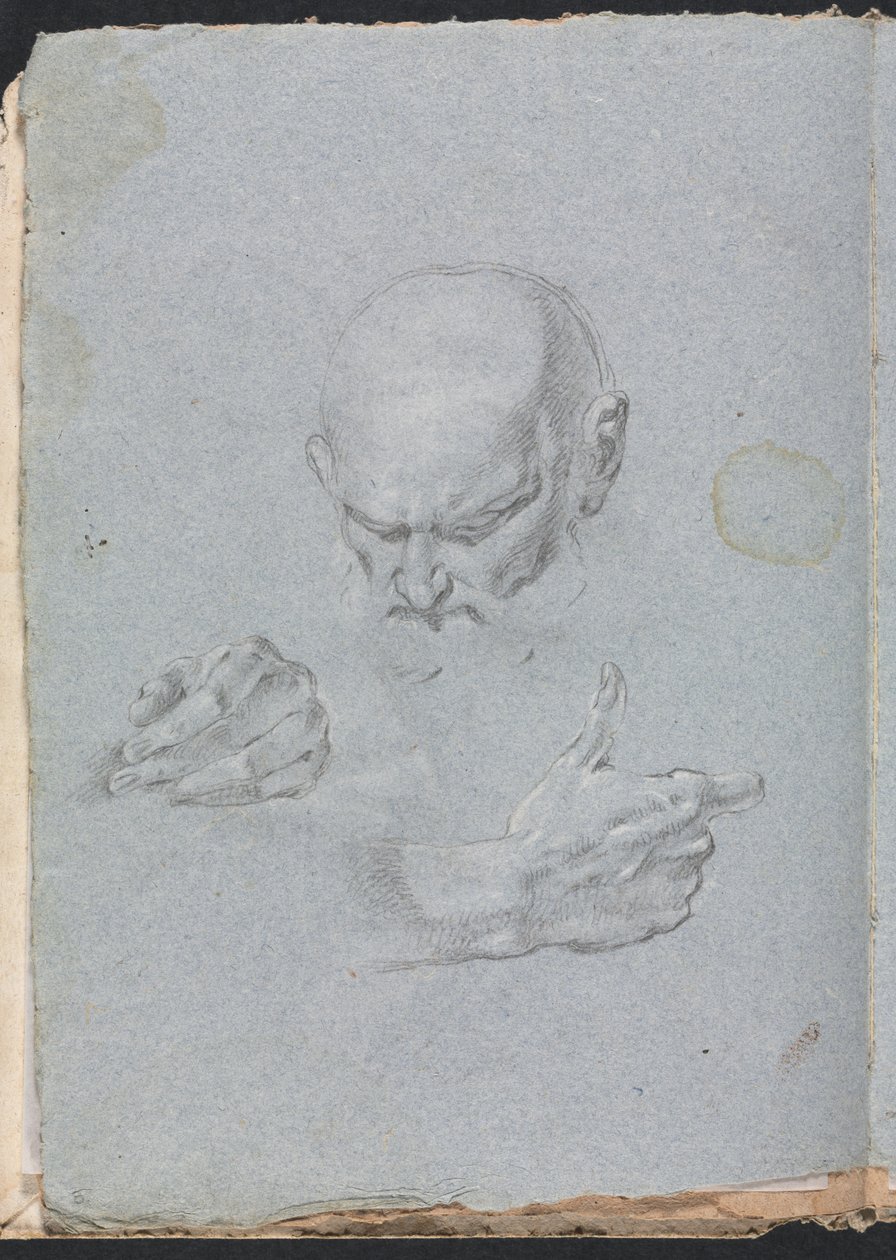 Verona vázlatfüzet: Kezű ember feje 8. oldal, 1760. alkotó: Francesco Lorenzi