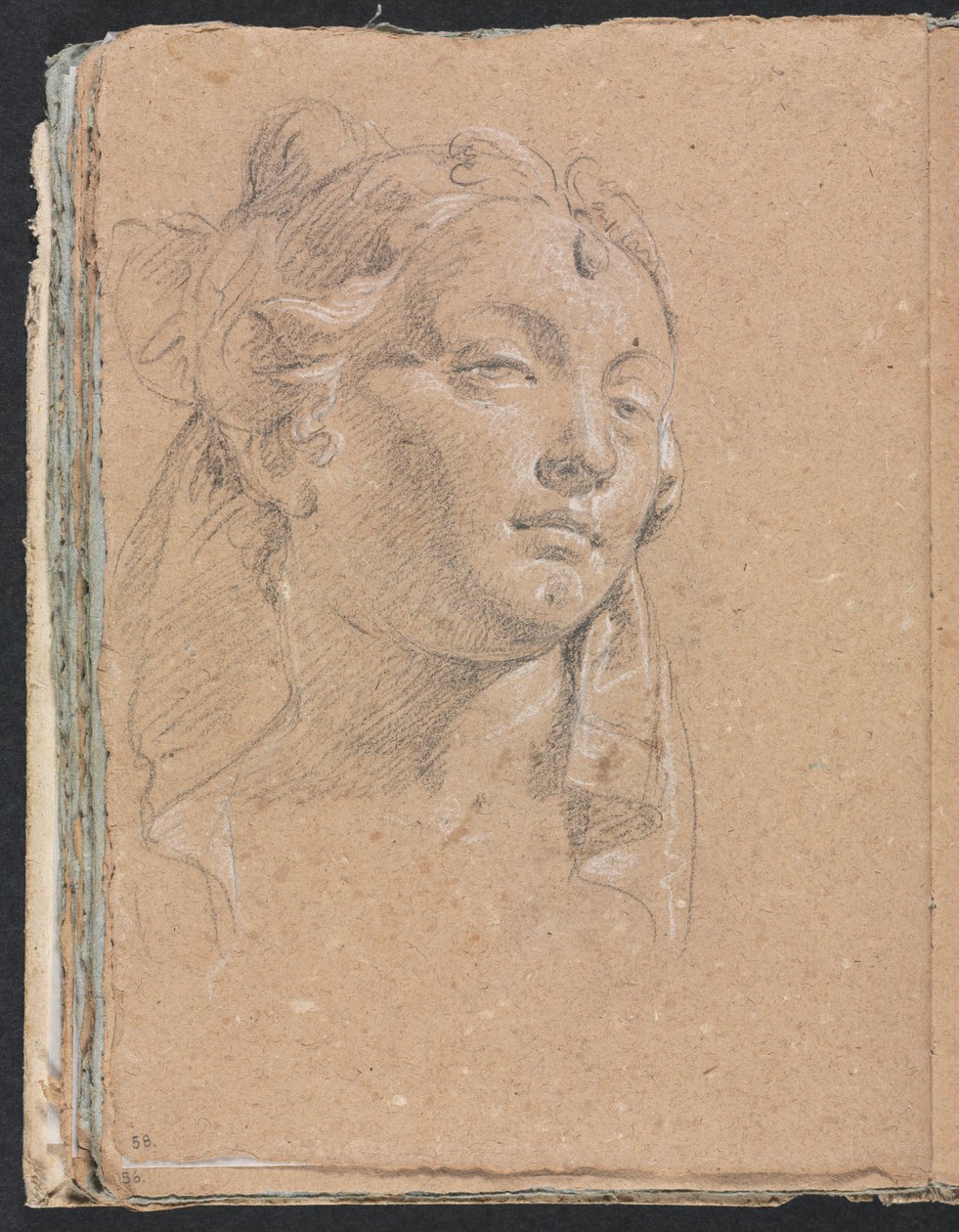 Verona vázlatfüzet: Egy nő feje 58. oldal, 1760. alkotó: Francesco Lorenzi
